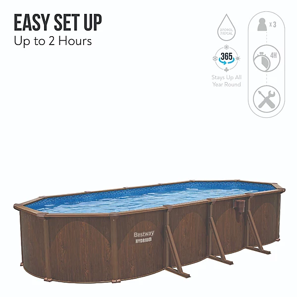 Bestway Hydrium Oval Steel Wall Pool Set, 24FT Swimming Pool, Wood Print - Image 5