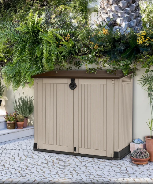Keter Store It Out Midi Beige & brown Wood effect Plastic Garden storage box 880L